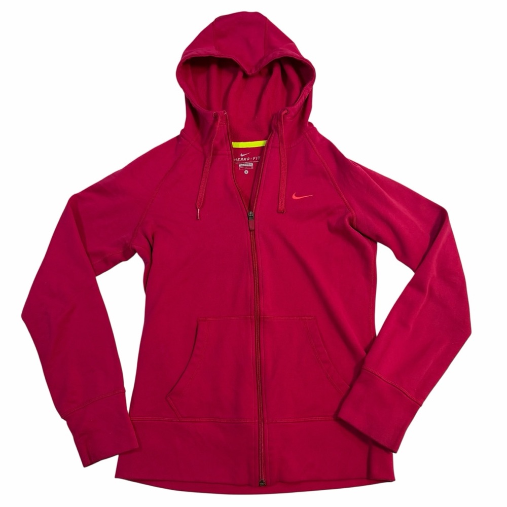 Nike Women's Therma-Fit Magenta Pink Full Zip Hoodie Thumb Holes Size Small